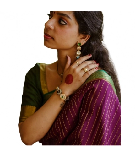 Women's Silk Printed Saree With Unstitched Blouse 5.5Mtr (Wine)
