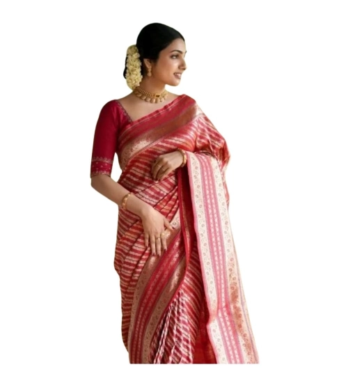 Women's Silk Printed Saree With Unstitched Blouse 5.5Mtr (Pink)