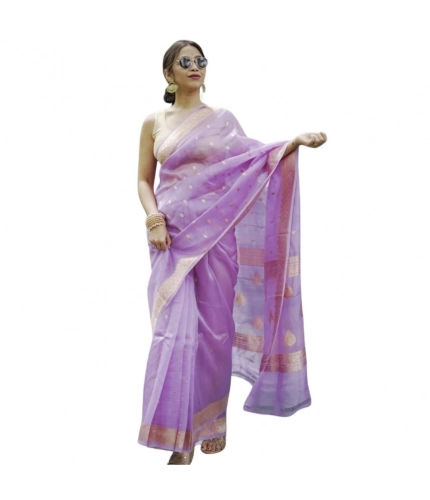 Women's Cotton  Printed Saree With Unstitched Blouse 5.5Mtr (Lavender)