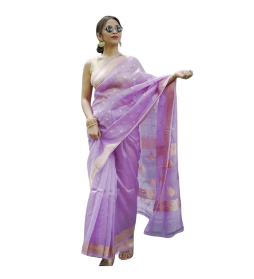 Women's Cotton  Printed Saree With Unstitched Blouse 5.5Mtr (Lavender)
