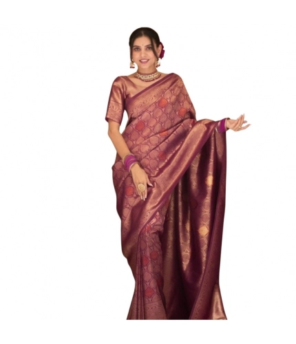 Women's Silk Printed Saree With Unstitched Blouse 5.5Mtr (Wine)
