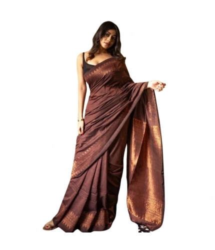 Women's Silk Printed Saree With Unstitched Blouse 5.5Mtr (Coffee)