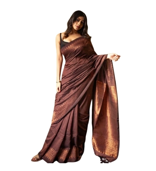 Women's Silk Printed Saree With Unstitched Blouse 5.5Mtr (Coffee)