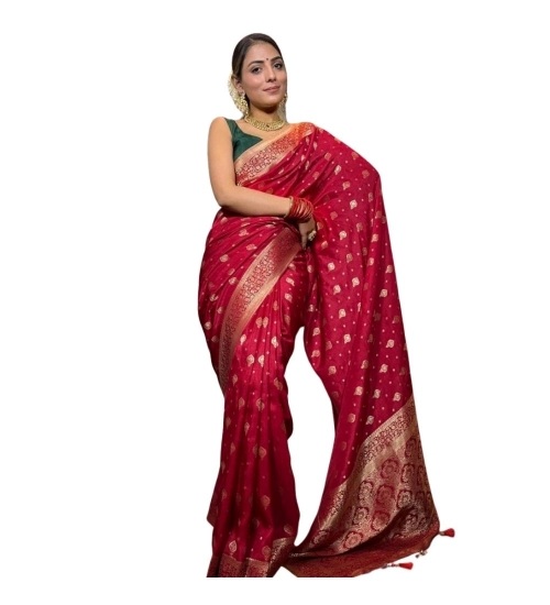 Women's Silk Printed Saree With Unstitched Blouse 5.5Mtr (Red)