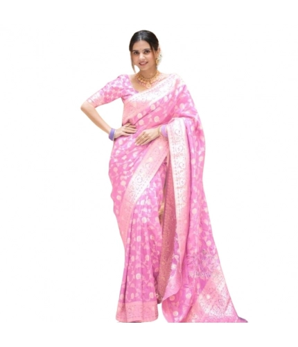 Women's Silk Printed Saree With Unstitched Blouse 5.5Mtr (Pink)