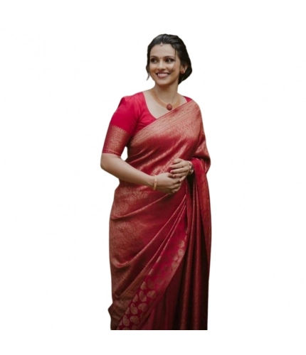 Women's Silk Printed Saree With Unstitched Blouse 5.5Mtr (Red)