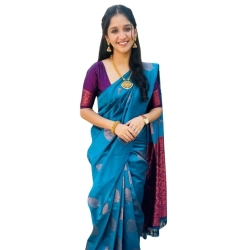 Women's Silk Printed Saree With Unstitched Blouse 5.5Mtr (Rama)