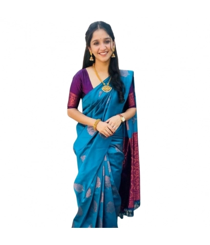 Women's Silk Printed Saree With Unstitched Blouse 5.5Mtr (Rama)