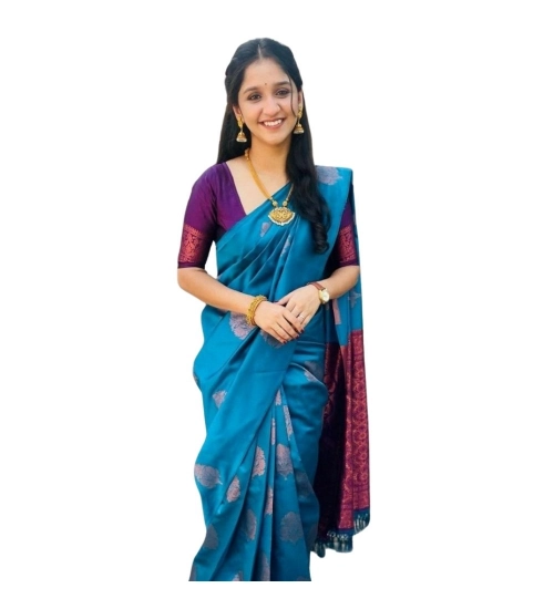 Women's Silk Printed Saree With Unstitched Blouse 5.5Mtr (Rama)