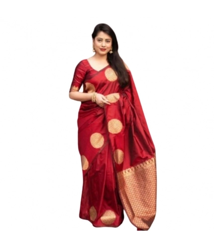 Women's Silk Printed Saree With Unstitched Blouse 5.5Mtr (Red)