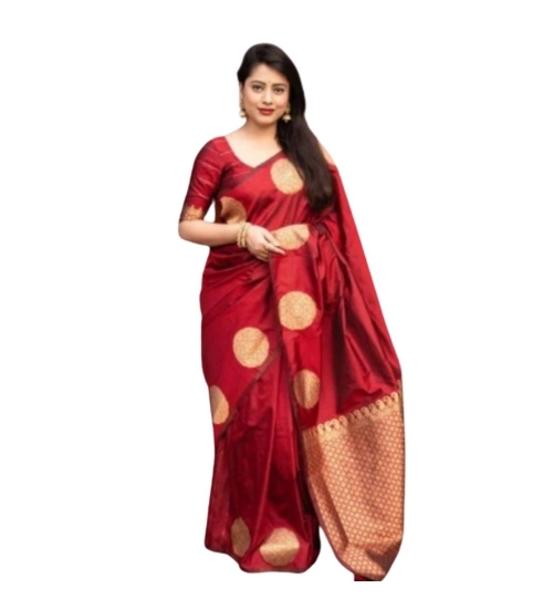 Women's Silk Printed Saree With Unstitched Blouse 5.5Mtr (Red)