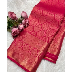 Women's Silk Printed Saree With Unstitched Blouse 5.5Mtr (Rani Pink)