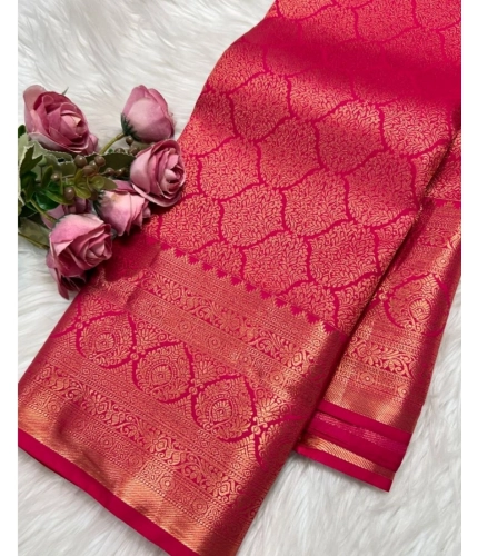 Women's Silk Printed Saree With Unstitched Blouse 5.5Mtr (Rani Pink)