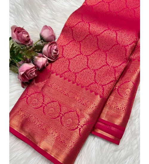 Women's Silk Printed Saree With Unstitched Blouse 5.5Mtr (Rani Pink)
