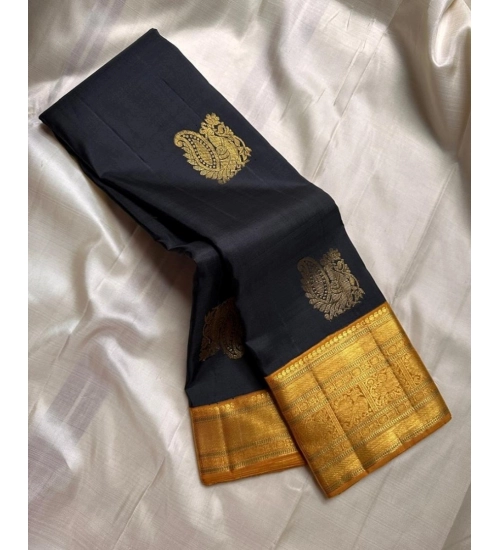 Women's Silk Printed Saree With Unstitched Blouse 5.5Mtr (Black)