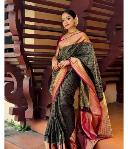 Women's Silk Printed Saree With Unstitched Blouse 5.5Mtr (Green)
