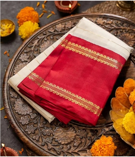 Women's Silk Printed Saree With Unstitched Blouse 5.5Mtr (Off White)