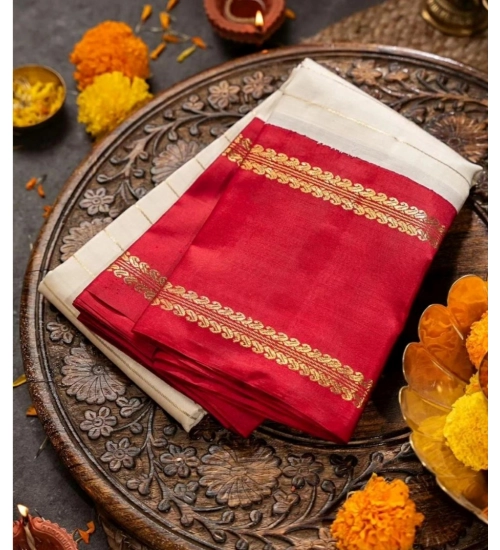 Women's Silk Printed Saree With Unstitched Blouse 5.5Mtr (Off White)