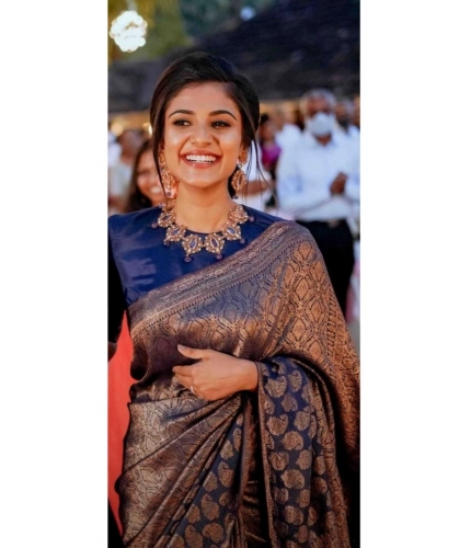 Women's Silk Printed Saree With Unstitched Blouse 5.5Mtr (Blue)