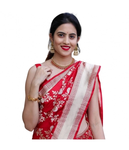 Women's Silk Printed Saree With Unstitched Blouse 5.5Mtr (White)