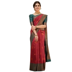 Women's Silk Printed Saree With Unstitched Blouse 5.5Mtr (Red)