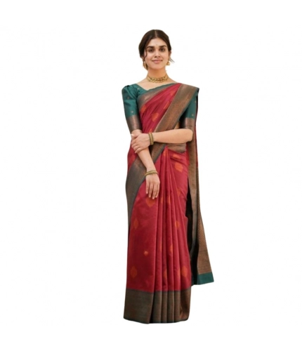 Women's Silk Printed Saree With Unstitched Blouse 5.5Mtr (Red)