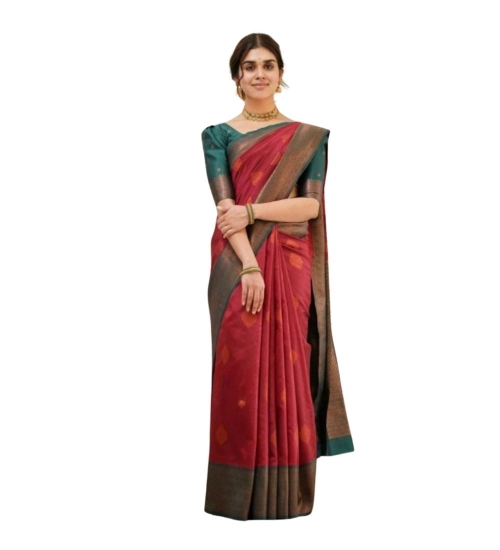 Women's Silk Printed Saree With Unstitched Blouse 5.5Mtr (Red)