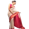 Women's Silk Printed Saree With Unstitched Blouse 5.5Mtr (White-Pink) Women's Silk Printed Saree With Unstitched Blouse 5.5Mtr (White-Pink)