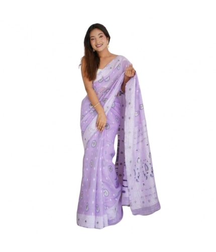 Women's Cotton  Printed Saree With Unstitched Blouse 5.5Mtr (Lavender)