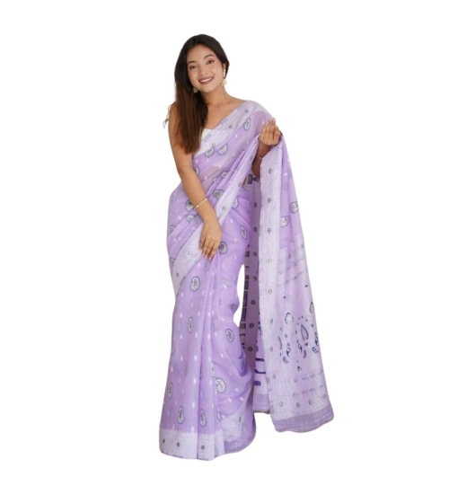 Women's Cotton  Printed Saree With Unstitched Blouse 5.5Mtr (Lavender)