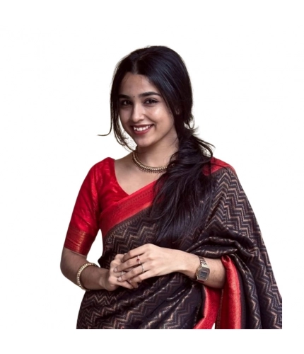 Women's Silk Printed Saree With Unstitched Blouse 5.5Mtr (Brown)