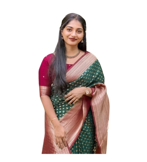 Women's Silk Printed Saree With Unstitched Blouse 5.5Mtr (Green-Red)