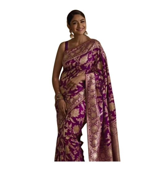 Women's Silk Printed Saree With Unstitched Blouse 5.5Mtr (Purple)