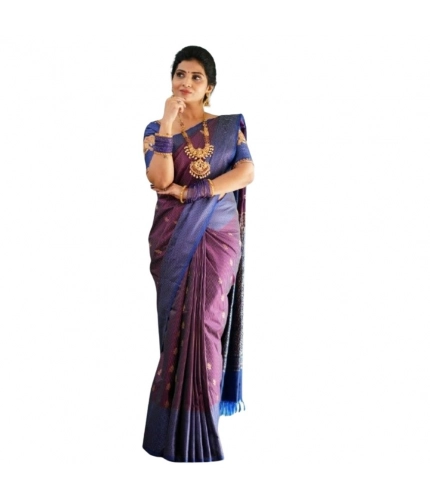 Women's Silk Printed Saree With Unstitched Blouse 5.5Mtr (Purple)