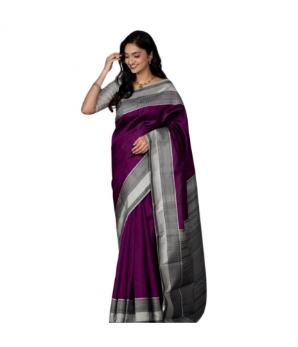 Women's Silk Printed Saree With Unstitched Blouse 5.5Mtr (Purple)
