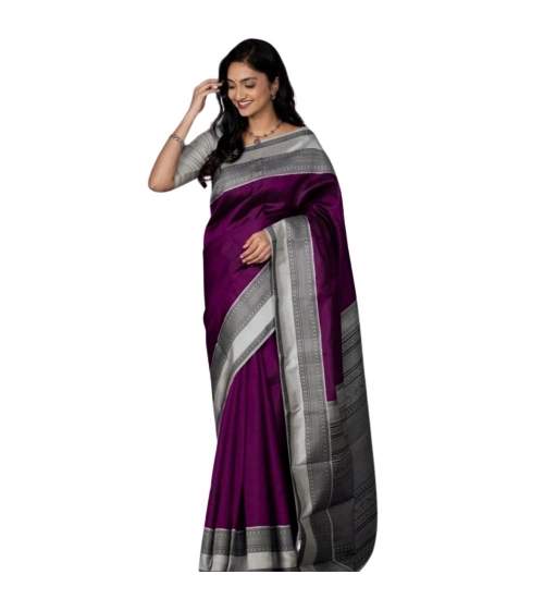 Women's Silk Printed Saree With Unstitched Blouse 5.5Mtr (Purple)