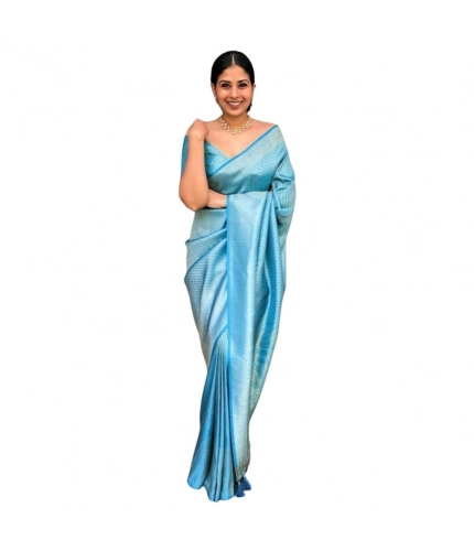 Women's Silk Printed Saree With Unstitched Blouse 5.5Mtr (Sky Blue)