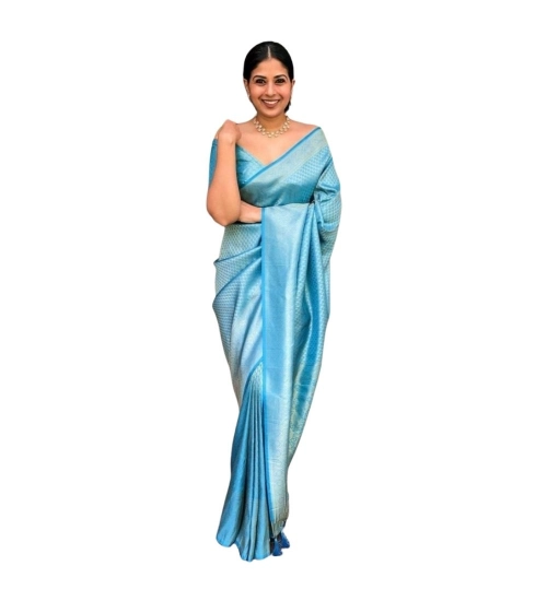 Women's Silk Printed Saree With Unstitched Blouse 5.5Mtr (Sky Blue)