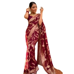Women's Silk Printed Saree With Unstitched Blouse 5.5Mtr (Maroon)