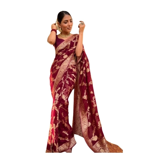 Women's Silk Printed Saree With Unstitched Blouse 5.5Mtr (Maroon)