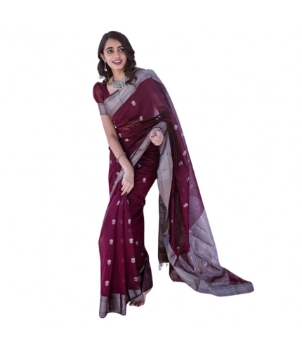 Women's Cotton  Printed Saree With Unstitched Blouse 5.5Mtr (Maroon)