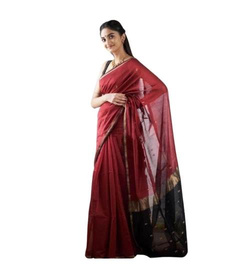 Women's Cotton  Printed Saree With Unstitched Blouse 5.5Mtr (Red)