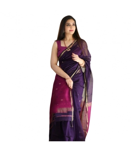 Women's Cotton  Printed Saree With Unstitched Blouse 5.5Mtr (Navy Blue)