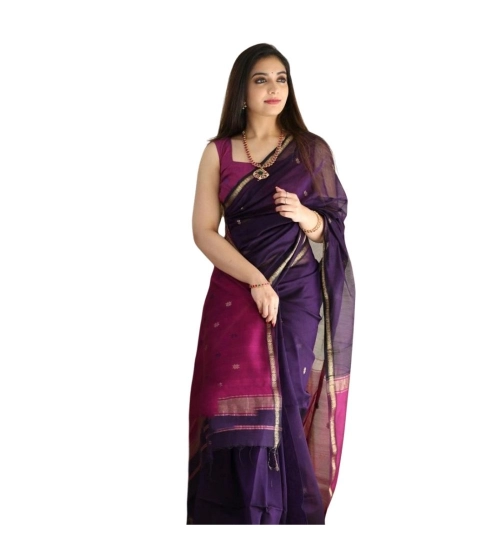 Women's Cotton  Printed Saree With Unstitched Blouse 5.5Mtr (Navy Blue)