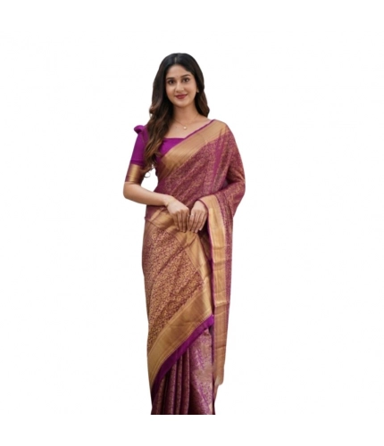 Women's Silk Printed Saree With Unstitched Blouse 5.5Mtr (Wine)