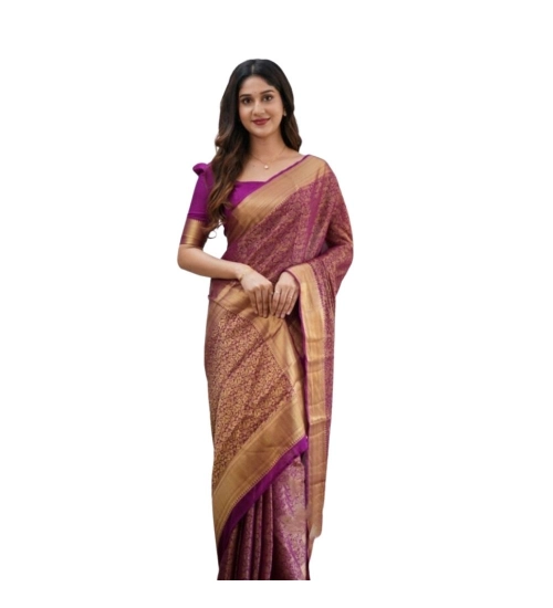 Women's Silk Printed Saree With Unstitched Blouse 5.5Mtr (Wine)