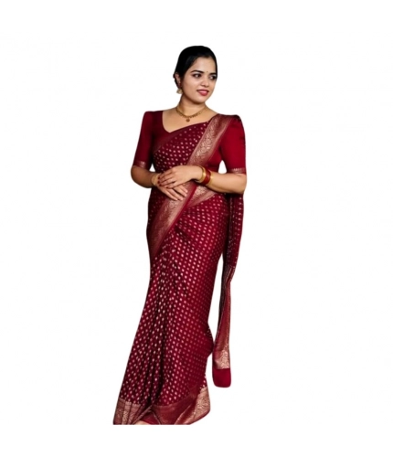 Women's Silk Printed Saree With Unstitched Blouse 5.5Mtr (Maroon)