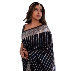 Women's Silk Printed Saree With Unstitched Blouse 5.5Mtr (Black)