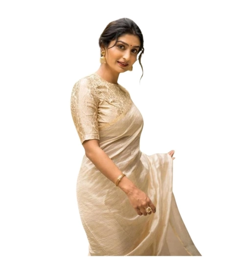 Women's Silk Printed Saree With Unstitched Blouse 5.5Mtr (Off White)