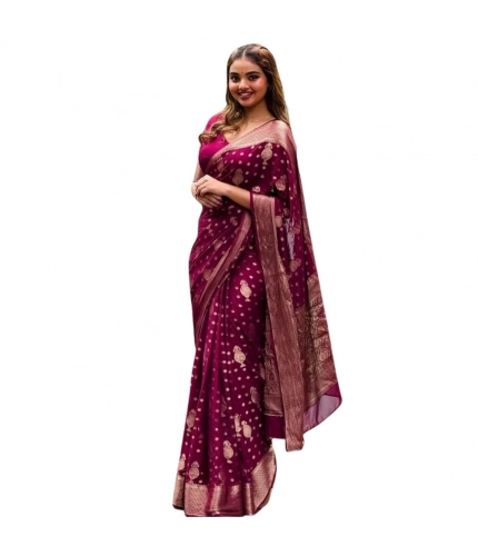 Women's Silk Printed Saree With Unstitched Blouse 5.5Mtr (Wine)